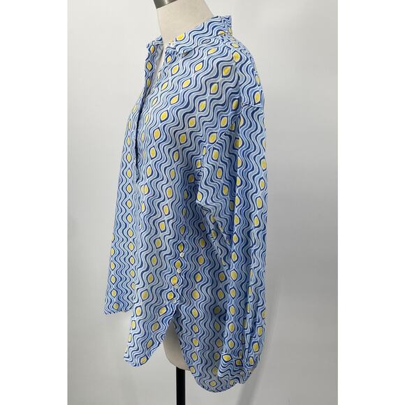 J McLaughlin Fallon Linen Blouse Long Sleeve Costa Key Print Blue Womens Medium - Picture 4 of 11